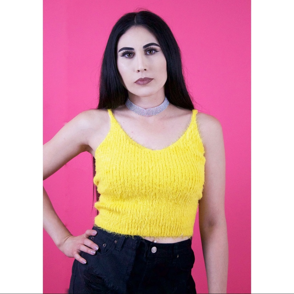 Fuzzy mustard yellow tank top
